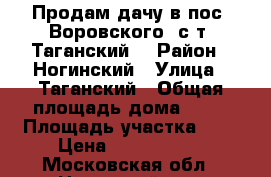 Продам дачу в пос. Воровского  с/т “Таганский“ › Район ­ Ногинский › Улица ­ Таганский › Общая площадь дома ­ 45 › Площадь участка ­ 6 › Цена ­ 1 100 000 - Московская обл., Ногинский р-н, Воровского п. Недвижимость » Дома, коттеджи, дачи продажа   